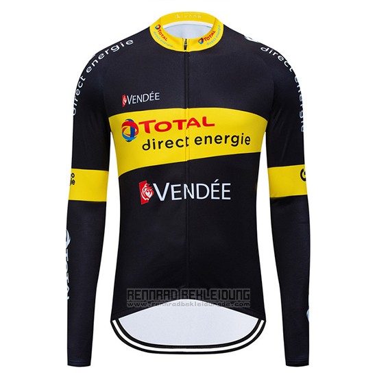 2019 Fahrradbekleidung Direct Energie Shwarz Gelb Trikot Langarm und Tragerhose - zum Schließen ins Bild klicken